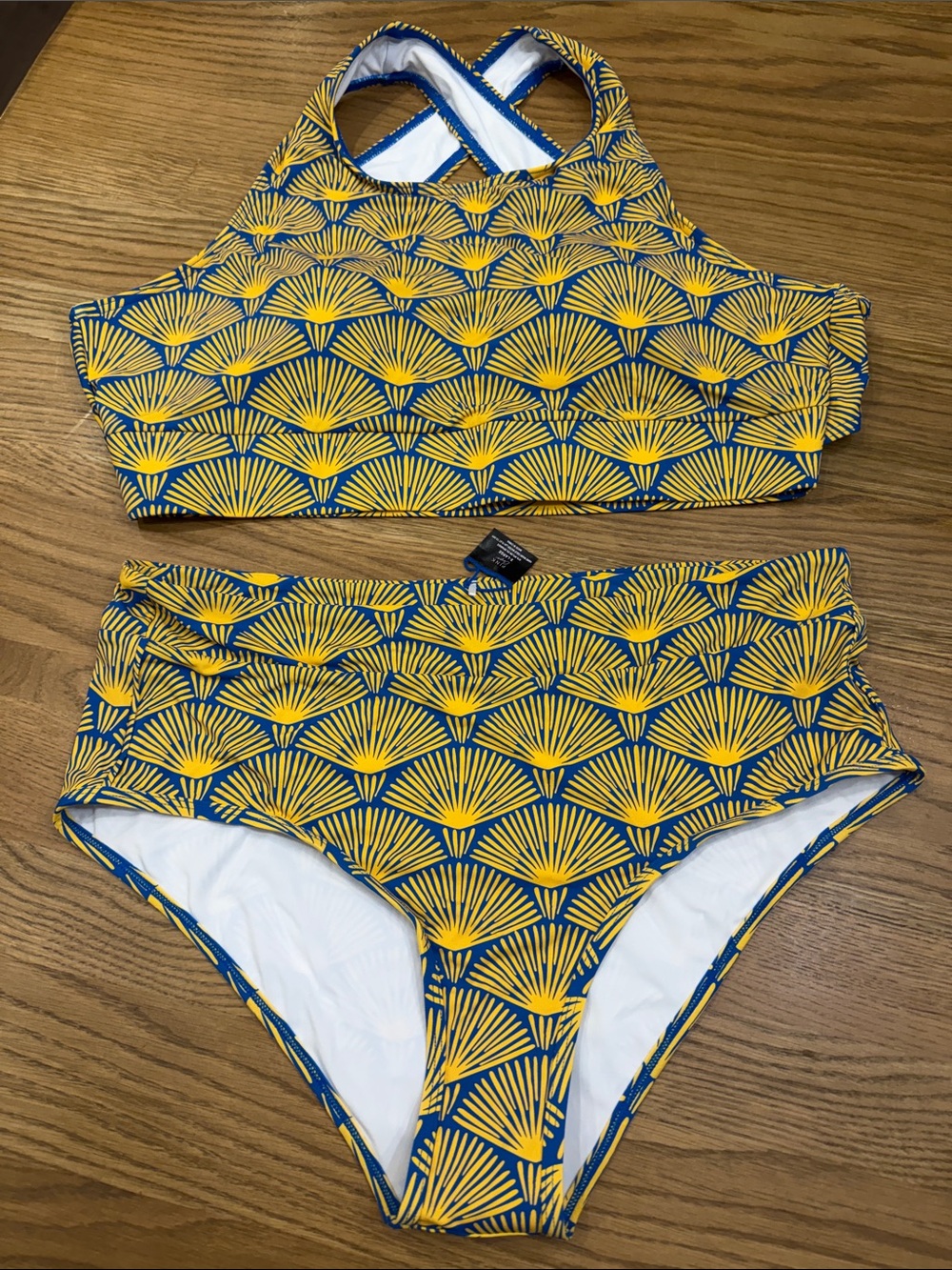 NWT Retro Stage Blue 1930s Fan Bikini Set High Waisted Two Piece Swimsuit XL